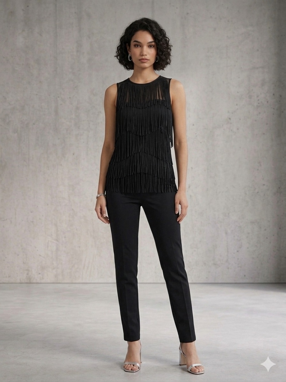 Black Fringe Mesh Tank